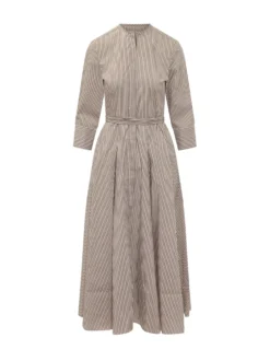 Striped Midi Dress with Belt