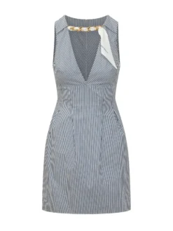 Striped Mini Dress with Decorative Chain