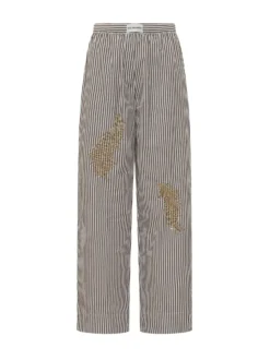 Striped Pants with Embroidery