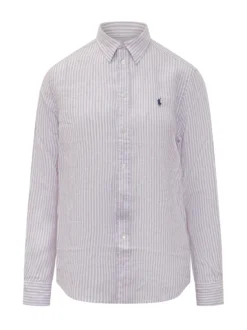 Striped Shirt with Classic Collar and Embroidered Logo