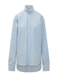 Striped Shirt with Mandarin Collar