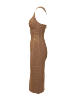 Structured Knit Midi Dress with Crossed Straps
