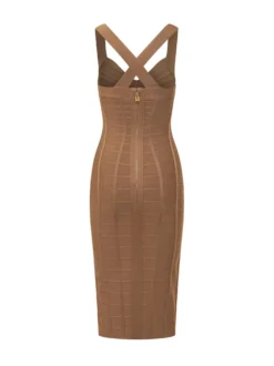 Structured Knit Midi Dress with Crossed Straps