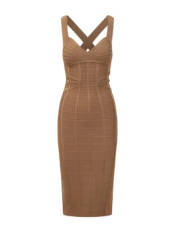 Structured Knit Midi Dress with Crossed Straps
