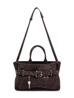 Suede Leather Tote Bag with Studded Belt