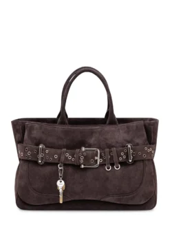 Suede Leather Tote Bag with Studded Belt