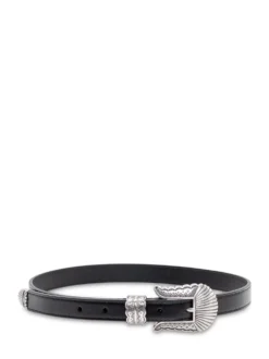 Thin Leather Belt with Engraved Buckle