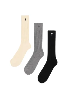 Three Pack Ribbed Socks with Embroidered Logo