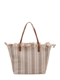 Tote Bag City Striped with Frayed Edges