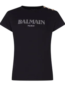 T-shirt with Front Logo and Shoulder Buttons