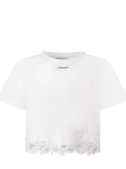 T-shirt with Logo and Lace Hem