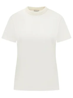 T-shirt with Textured Crew Neck and Short Sleeves
