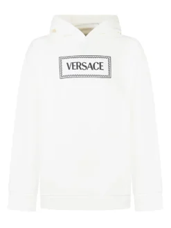 Versace Kids White Hoodie with Printed Logo