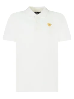 Versace Kids White Polo Shirt with Embroidered Medusa Logo