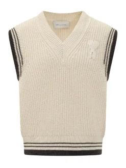 V Neck Sleeveless Sweater with Contrast Stripes