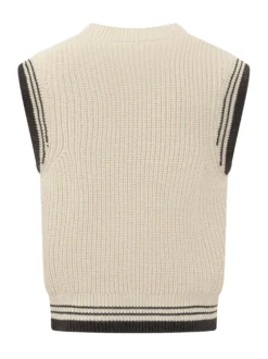 V Neck Sleeveless Sweater with Contrast Stripes