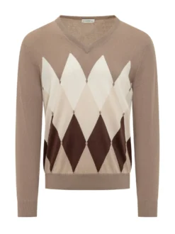 V Neck Sweater with Geometric Pattern