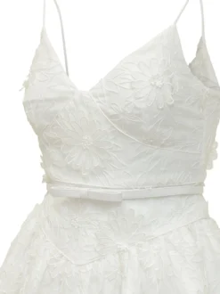 White Organza Mini Dress with Floral Embroidery