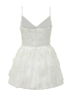 White Organza Mini Dress with Floral Embroidery