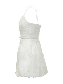 White Organza Mini Dress with Floral Embroidery