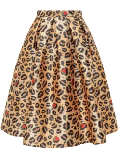 Wide Animal Print Midi Skirt