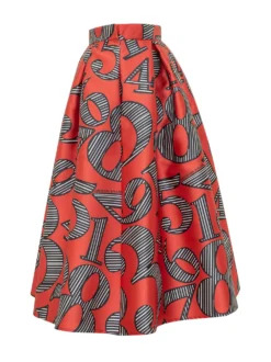 Wide Midi Skirt with Graphic Print