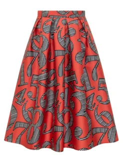 Wide Midi Skirt with Graphic Print